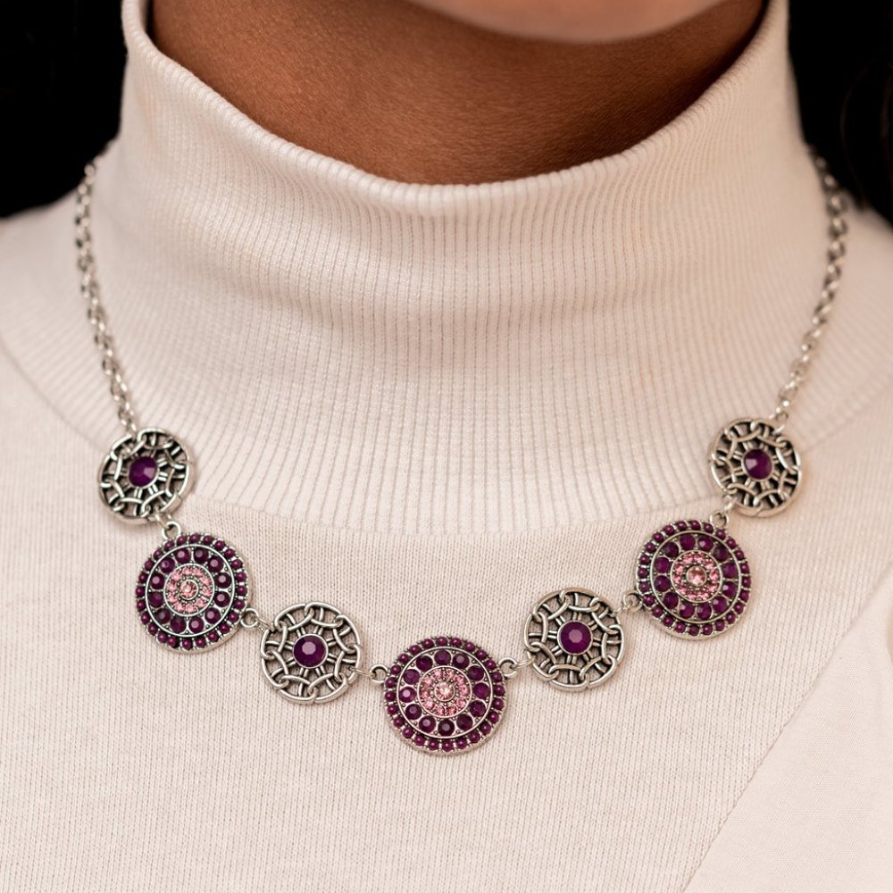 Paparazzi 5 Piece Silver Tone and Pink/Purple Rhinestone Jewelry Set
